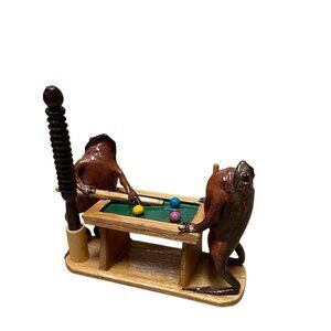 Mexican Folk Art Taxidermy Real Frogs Playing Pool Vintage Billiards Pen Holder